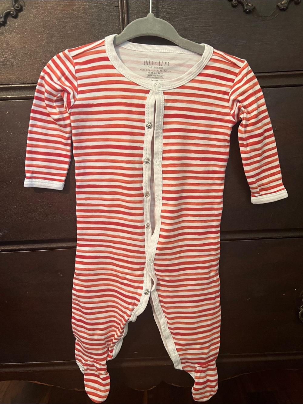 Hart + Land Striped Red and White Baby One-Piece Footed Romper